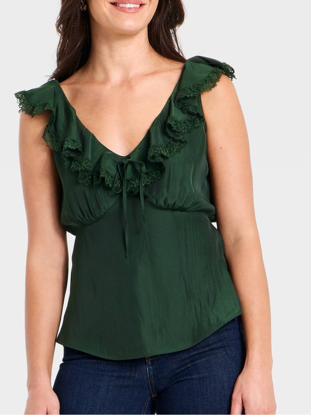 NWT Women's Universal Thread Blouse Green Ruffle V-Neck Top Lace size XS